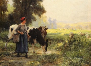  Realism Oil Painting - LA VACHERE farm life Realism Julien Dupre